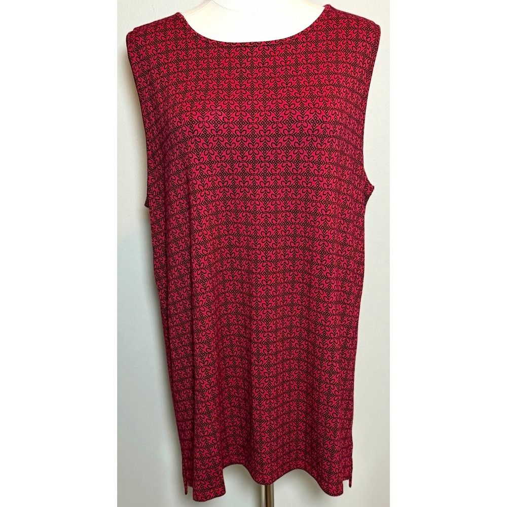 J. Jill Wearever Red Black Round Neck Stretch Knit Tank Top Women L Travel